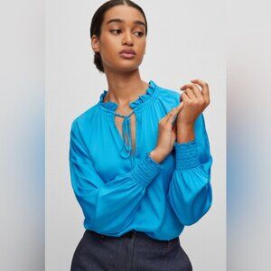 HUGO BOSS RELAXED-FIT BLOUSE IN STRETCH SILK WITH TIE FRONT Size 8